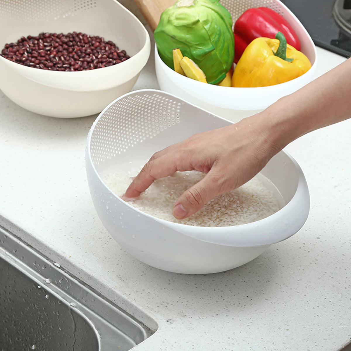 Plastic Vegetable Washing Basin - White  (22CM x 8CM x 12.5CM)