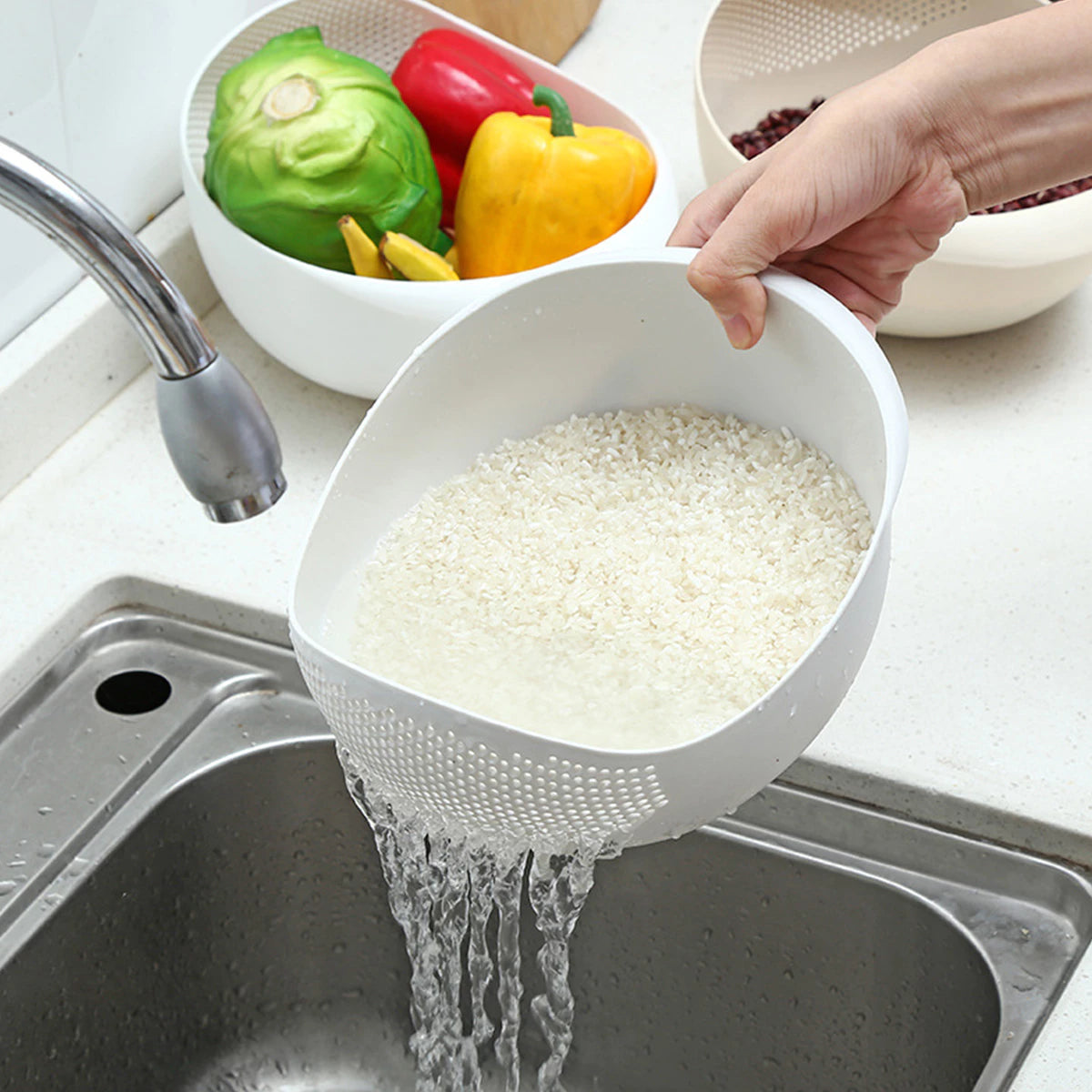Plastic Vegetable Washing Basin - White  (22CM x 8CM x 12.5CM)