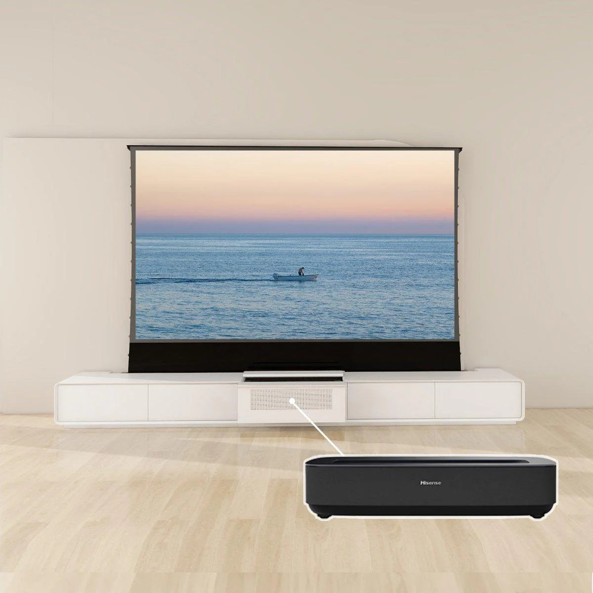 VIVIDSTORM Bundle - Projector & Screen & Motorised Laser TV Cabinet Copenhagen