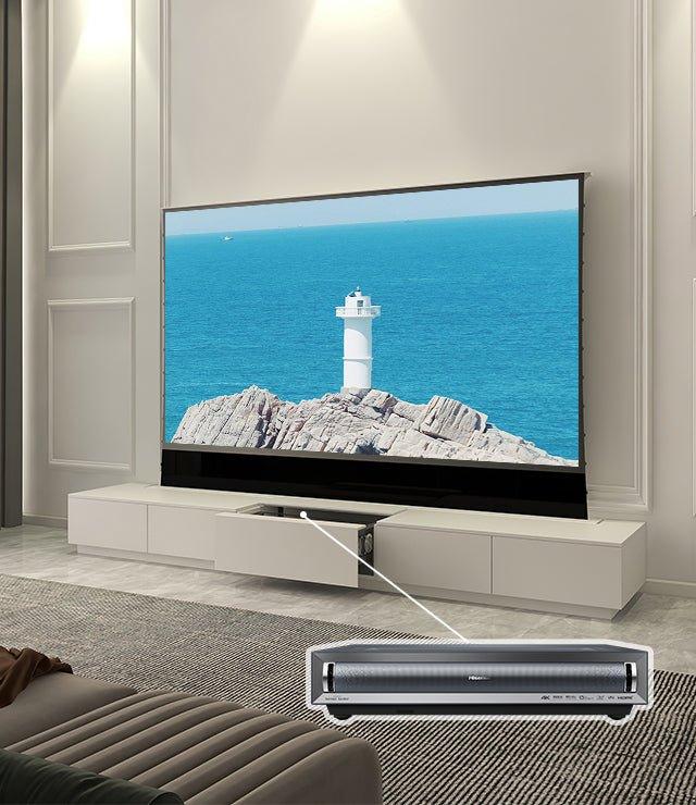 VIVIDSTORM Bundle-Projector&Screen&Motorised Laser TV Cabinet Monte Carlo