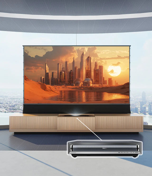 VIVIDSTORM Bundle - Projector & Screen & VIVIDSTORM Motorized Laser TV Cabinet Geneva