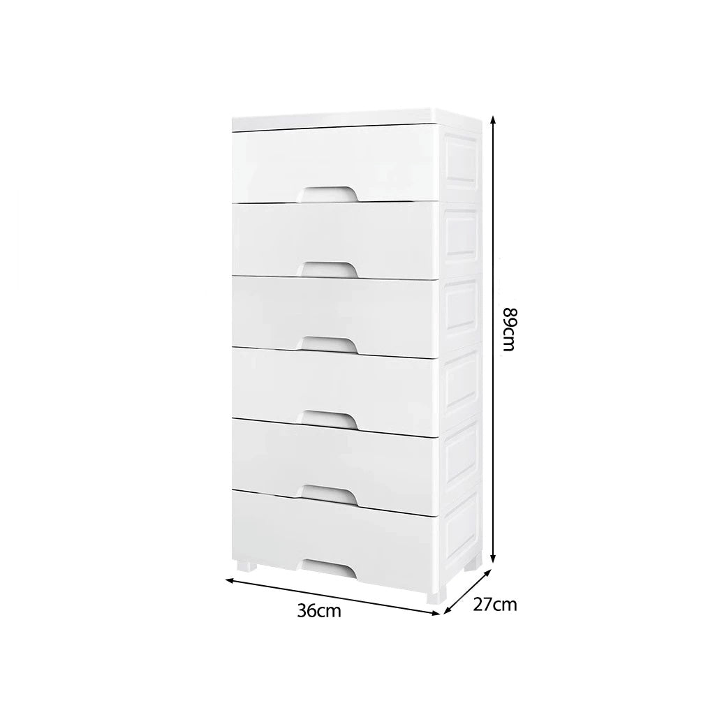 Drawer Storage Cabinet - White 6 Tier 36 Cm