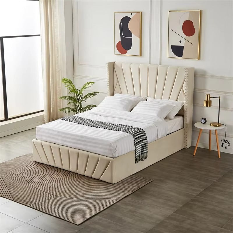 Queen Size velvet fabric Storage Bed- White (152*190)