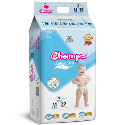 Baby Pant Diapers Soft & Dry  - Medium 32 Pieces (7 to 12 Kg)