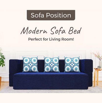 New Age Folding Sofa Bed 3 Seater  with 3 Cushions Blue Quartet