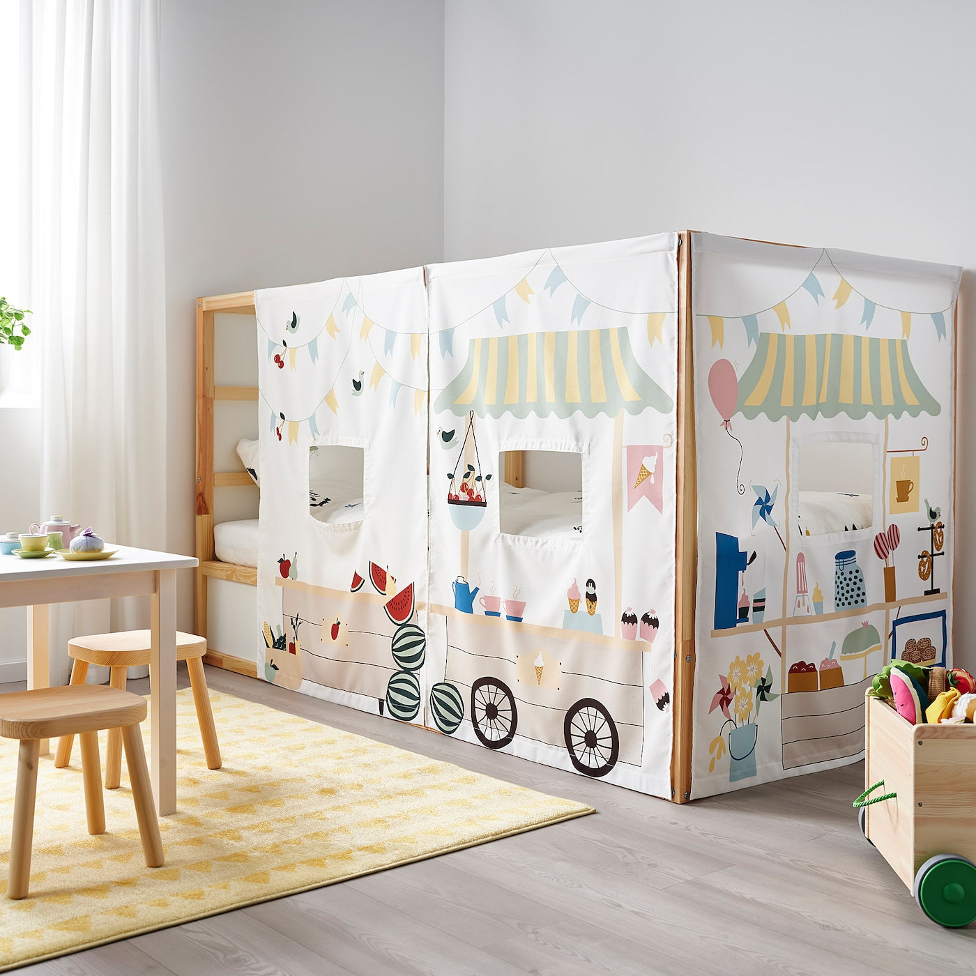 VITVAL Loft bed frame, white/light grey, 90x200 cm
