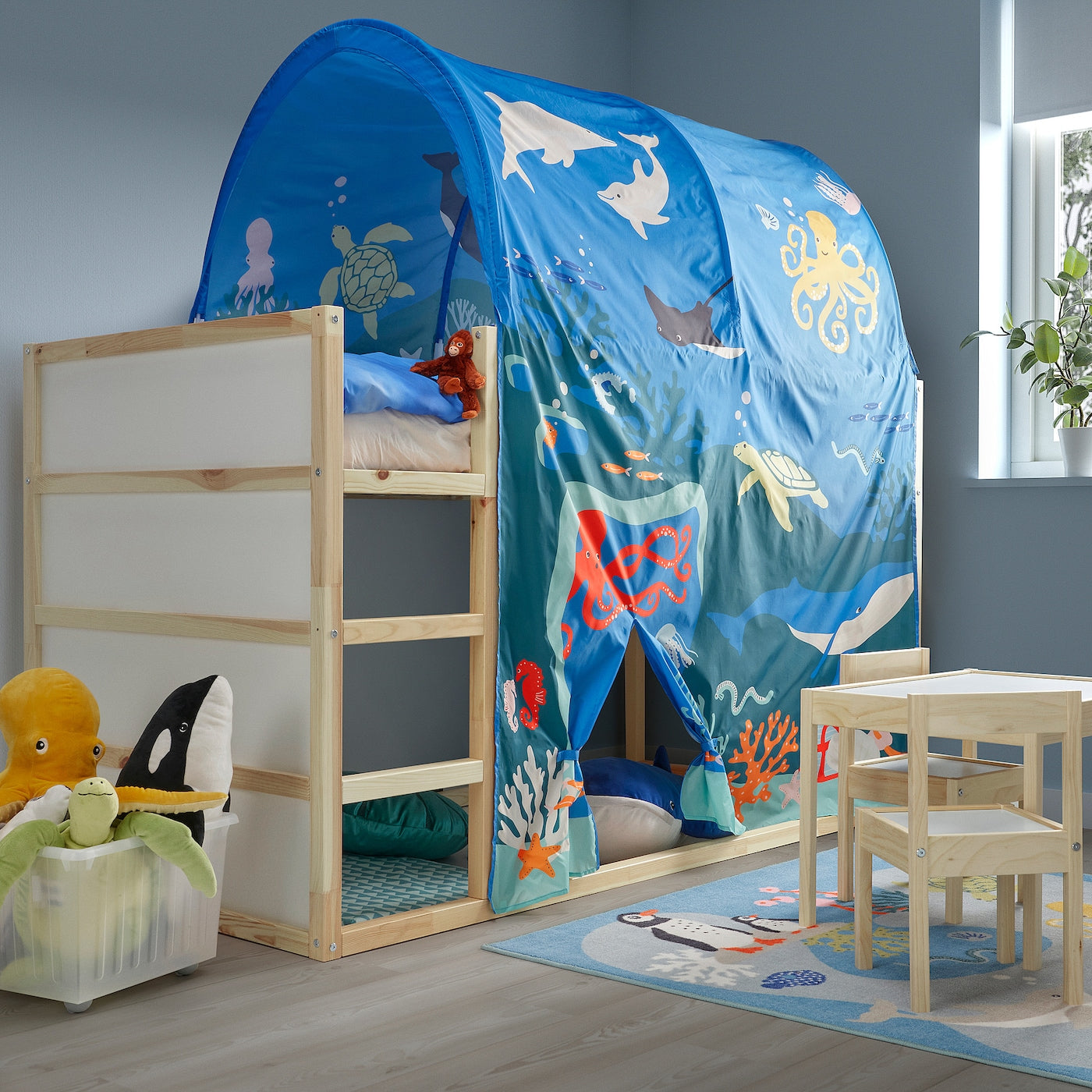 VITVAL Loft bed frame, white/light grey, 90x200 cm