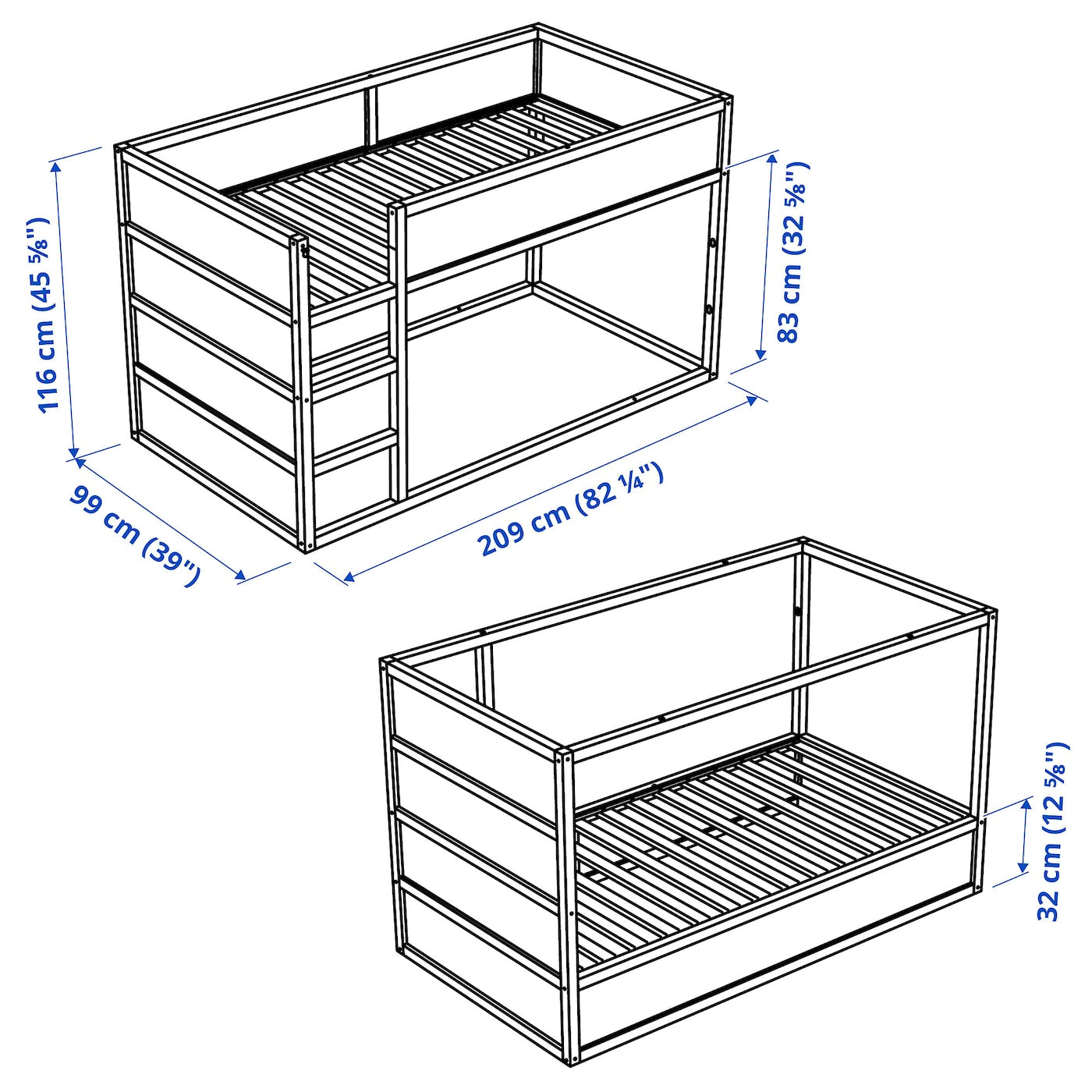 VITVAL Loft bed frame, white/light grey, 90x200 cm