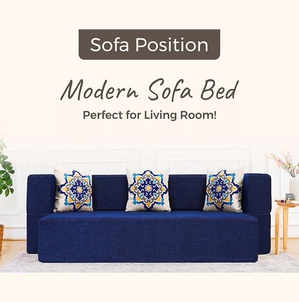 New Age Folding Sofa Bed 3 Seater with 3 Cushions Blue Medallion