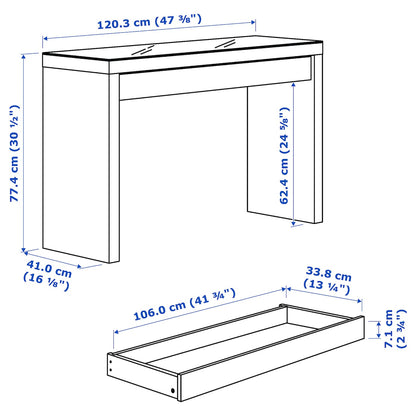 MALM Dressing table, white, 120x41 cm