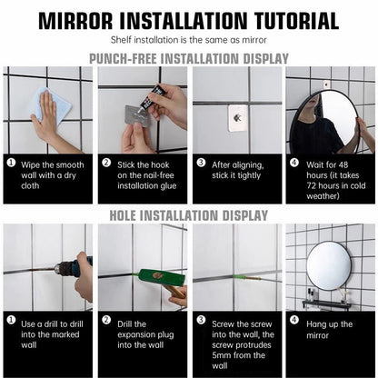 Round Bathroom Mirror -WH - 50 - Shelf
