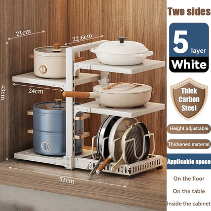 Pot Rack 2-4 Tiers Pot Rack - 3+2L - White