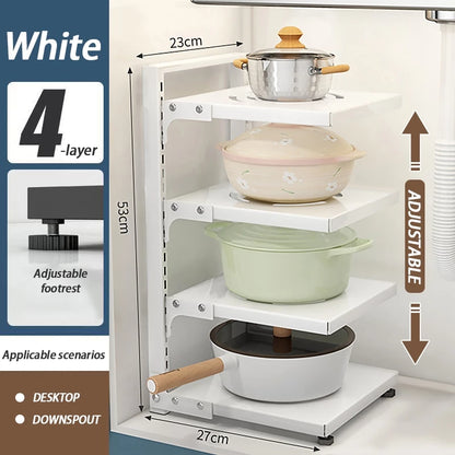 Pot Rack 2-4 Tiers  SS Adjustable - 4 Layers White
