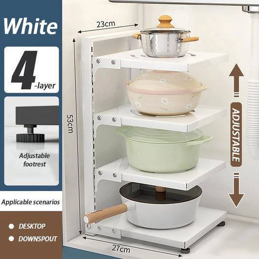 Pot Rack 2-4 Tiers  SS Adjustable - 4 Layers White