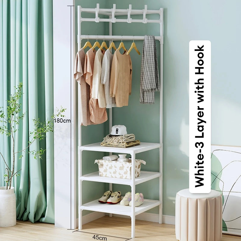 Corner Storage Rack  3 Layer Hook  - White