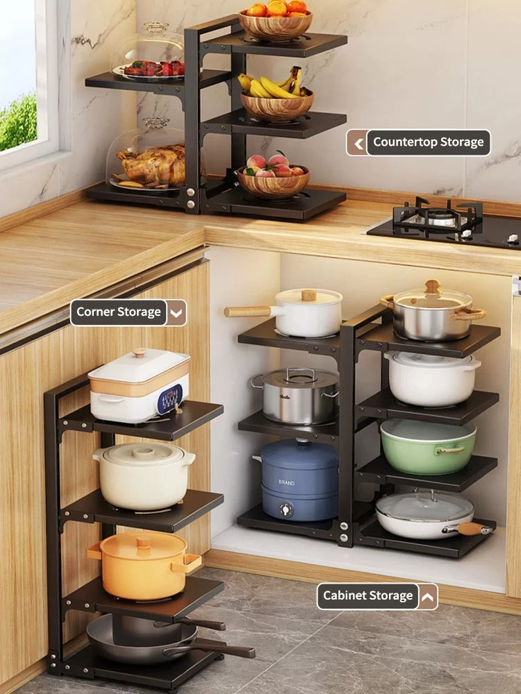 Pot Rack 2-4 Tiers Pot Rack - 3+2L - White