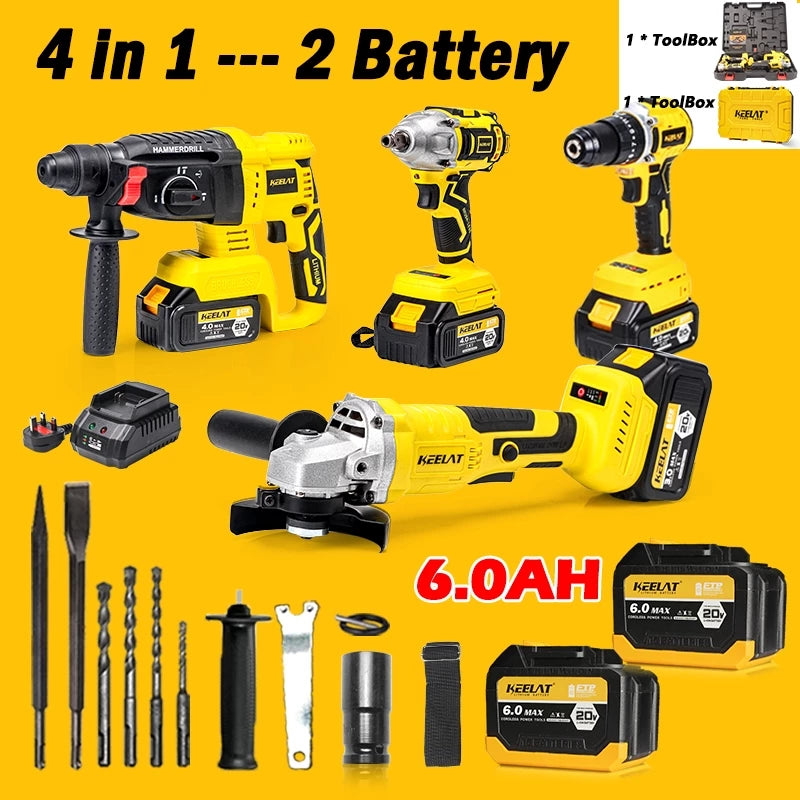 Keelat 4 IN 1 Cordless Combo Set - 4 in 1 + ( 2 Battery Set)
