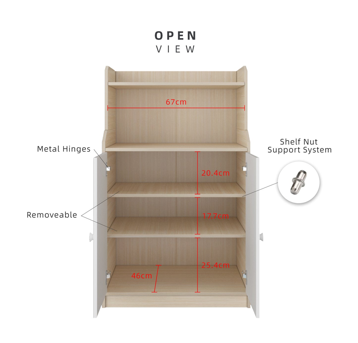 2 Doors Book Cabinet - Natural Oak + White