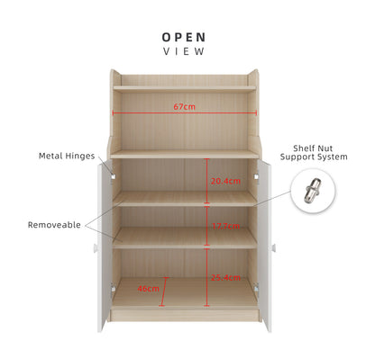2 Doors Book Cabinet - Natural Oak + White