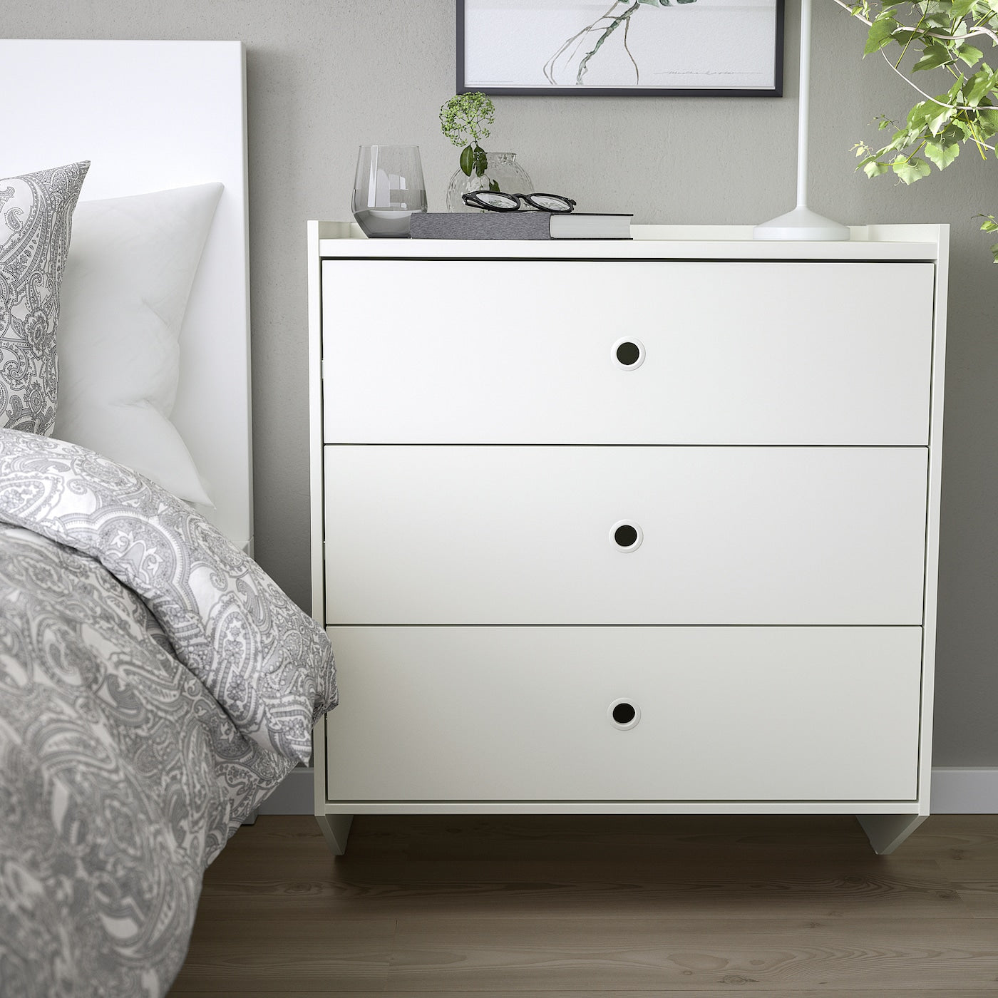 RACKNAS Chest of 3 drawers, white/wall mounted, 69x78 cm