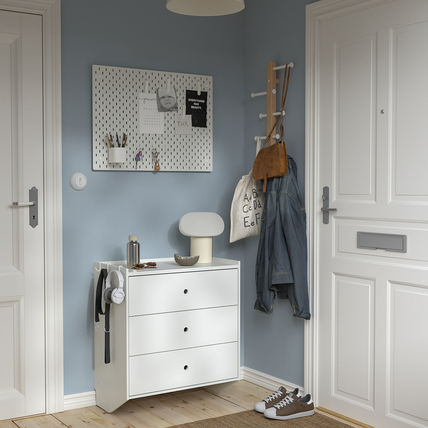 RACKNAS Chest of 3 drawers, white/wall mounted, 69x78 cm