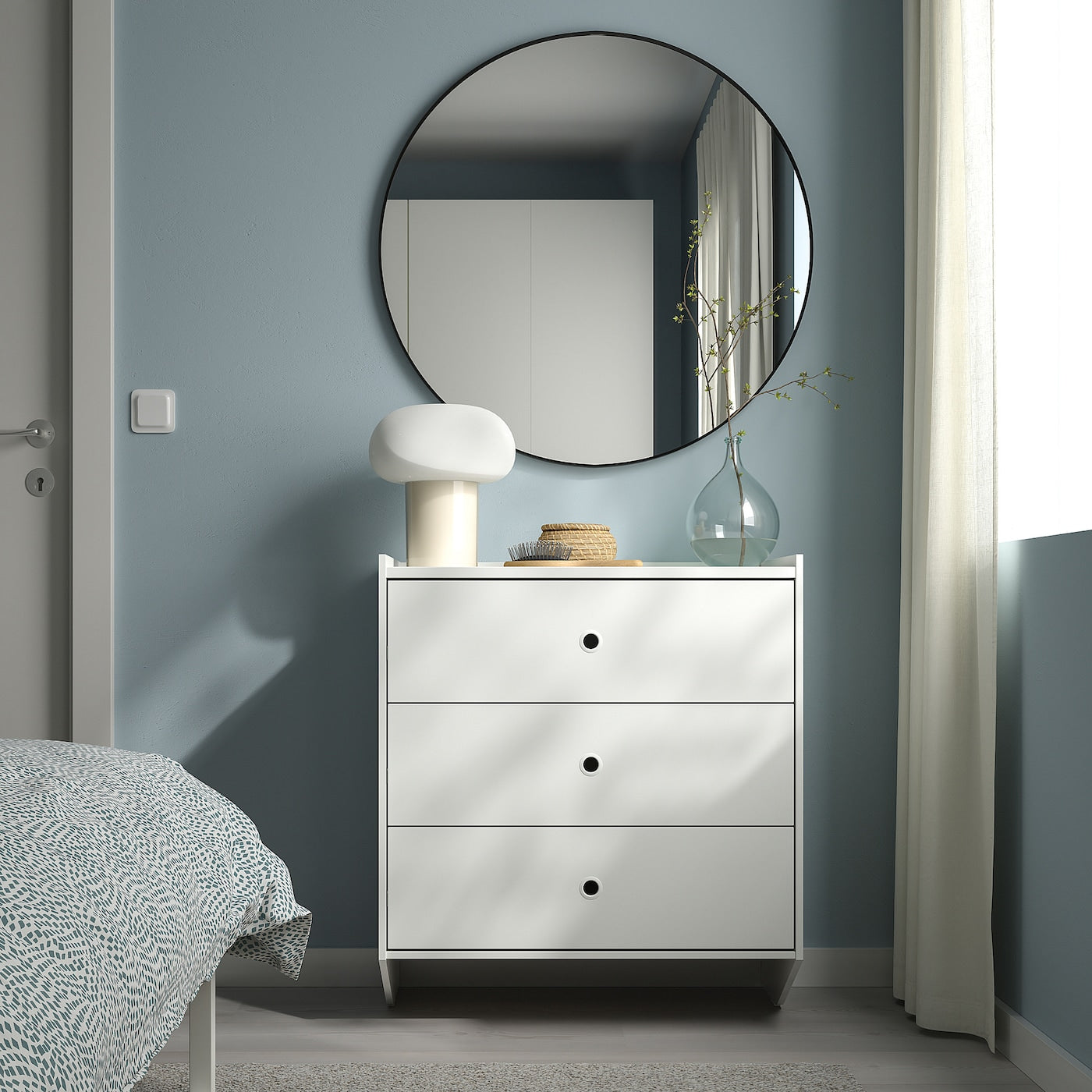 RACKNAS Chest of 3 drawers, white/wall mounted, 69x78 cm