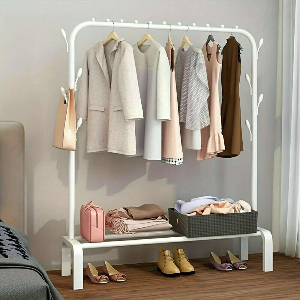 Laundary Cloth Rack Organizer  8 Hooks, White