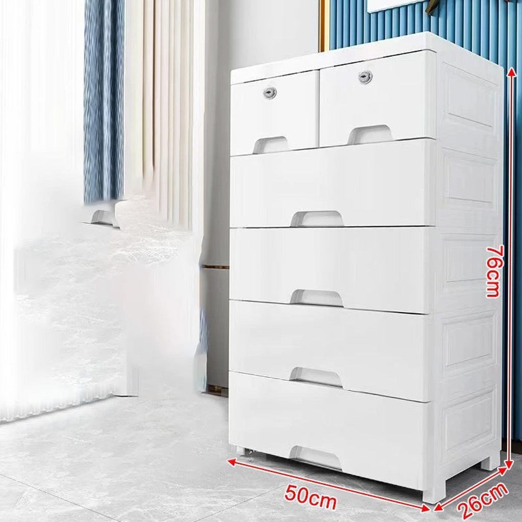 Drawer Storage Cabinet - White 5 Tier 50 Cm