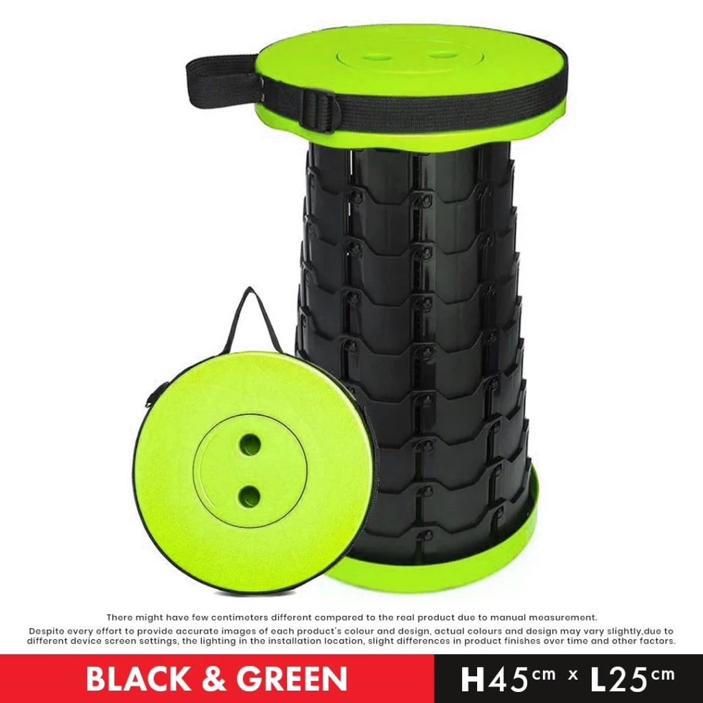 Outdoor Foldable Telescopic Stool - Green + Black