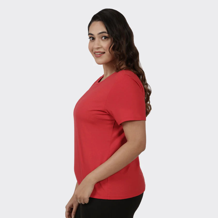 Softest Tee - Crew Neck T-shirt  Top (Riddhi Red)