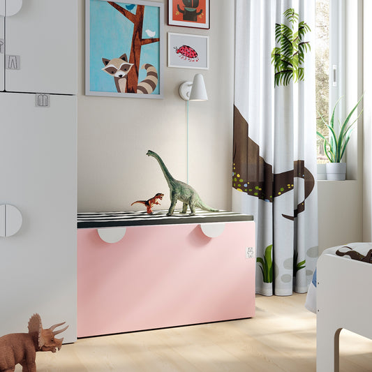SMASTAD Bench with toy storage, white/pale pink, 90x52x48 cm