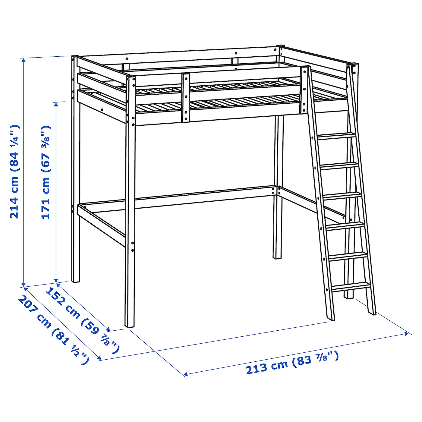 STORA Loft bed frame, white stain, 140x200 cm