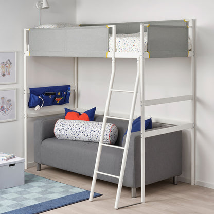 VITVAL Loft bed frame, white/light grey, 90x200 cm
