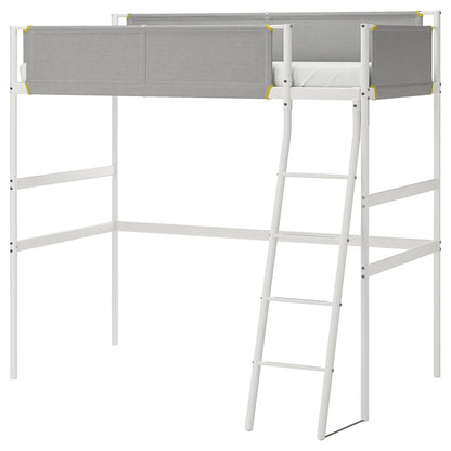 VITVAL Loft bed frame with desk top, white/light grey, 90x200 cm