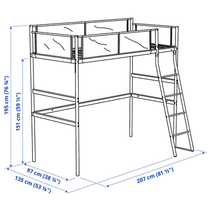 VITVAL Loft bed frame, white/light grey, 90x200 cm
