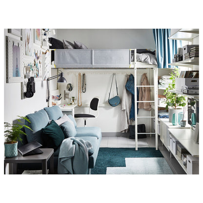 VITVAL Loft bed frame with desk top, white/light grey, 90x200 cm